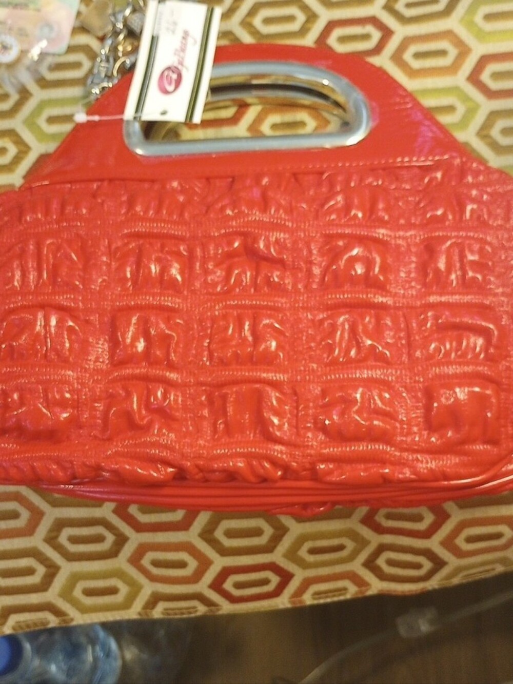 Red Ruffled Handbag with Silver Accent - Picture 11 of 14